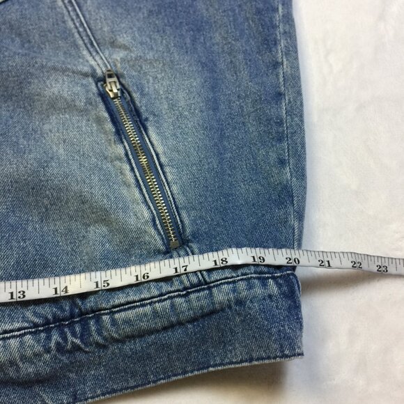 Blank NYC Denim Moto Jacket Mens Sz L Blue Jean Zip Up Vintage 80s Elastic Waist - Picture 8 of 13